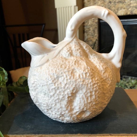 Italian White Large Ceramic Fruit Mandarin Orange Shaped Pitcher - Picture 8 of 8